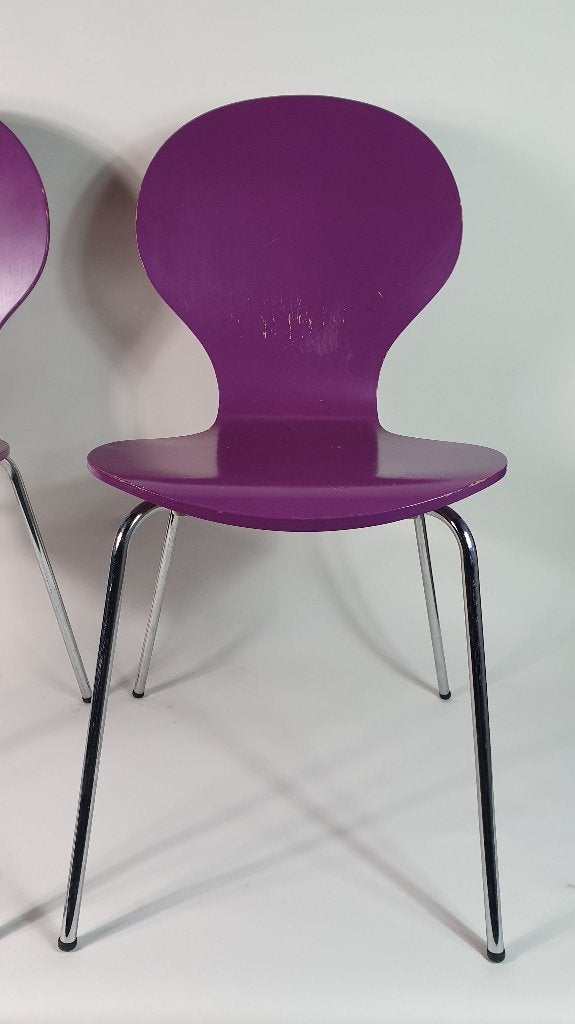 Set van 2 retro vlinderstoelen, paars hout en chroom. S33, Huis en Inrichting, Tweedehands verkoop, Tweedehands verkoop, Gebruikt