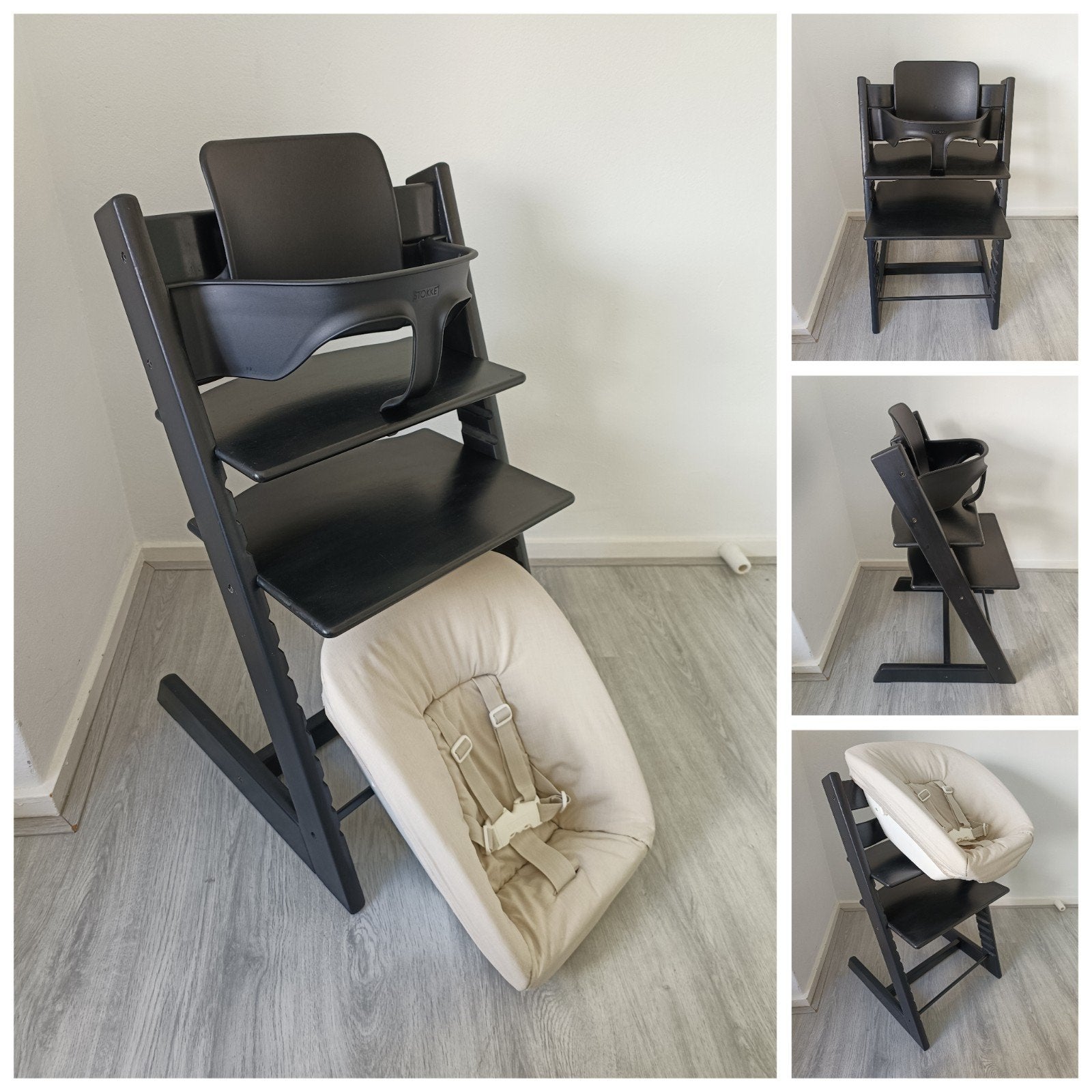 Stokke Tripp Trapp zwart met babyset en newbornset, Kinderen en Baby's, Meegroeistoel, Ophalen of Verzenden, Zo goed als nieuw