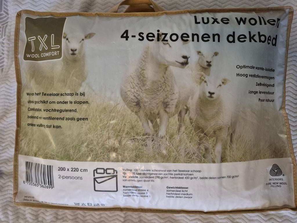 !!NIEUW!! - TXL Luxe Wollen 4-seizoenen Dekbed 200x220 cm, Wit, Ophalen of Verzenden, Deken of Dekbed, Nieuw