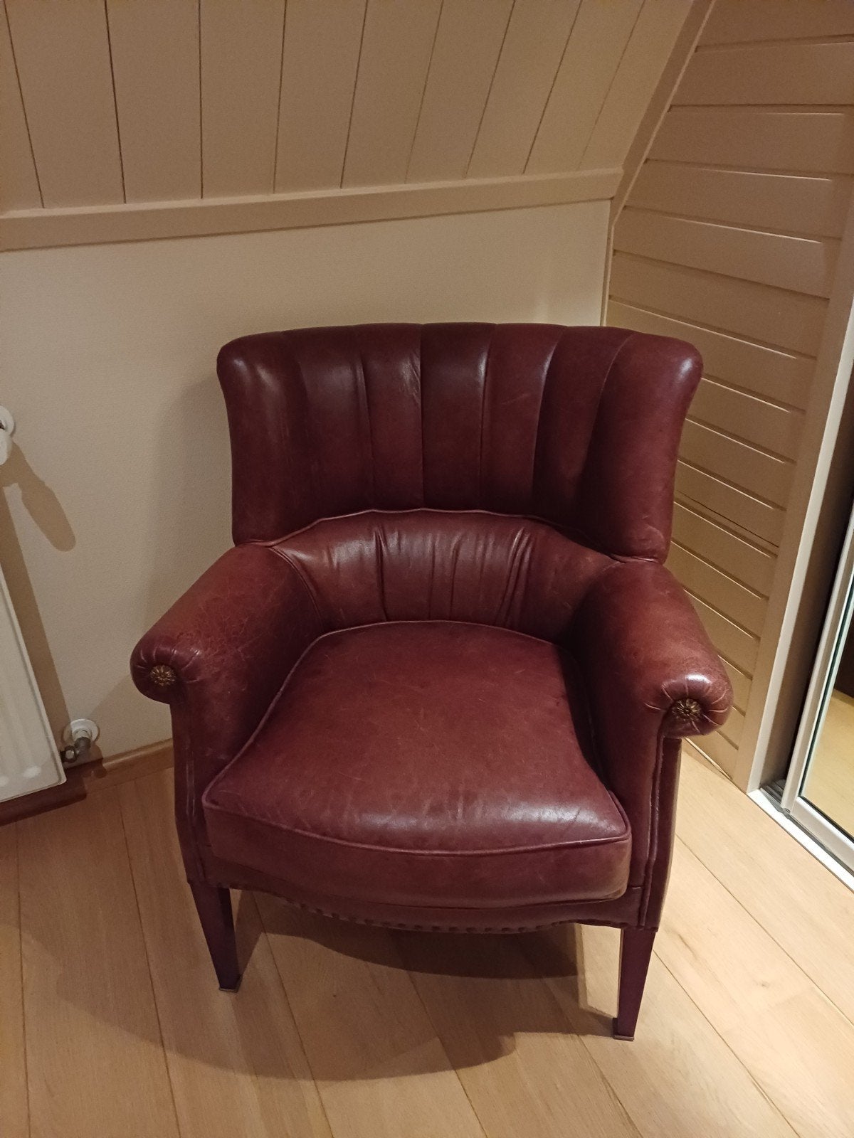 hele mooie aparte leren fauteuil, Ophalen, Gebruikt, 50 tot 75 cm, Leer