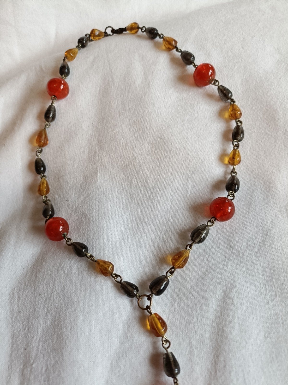 Vintage jaren '70 glazen druppelketting herfstkleuren, Oranje, Ophalen of Verzenden, Zo goed als nieuw, Overige materialen