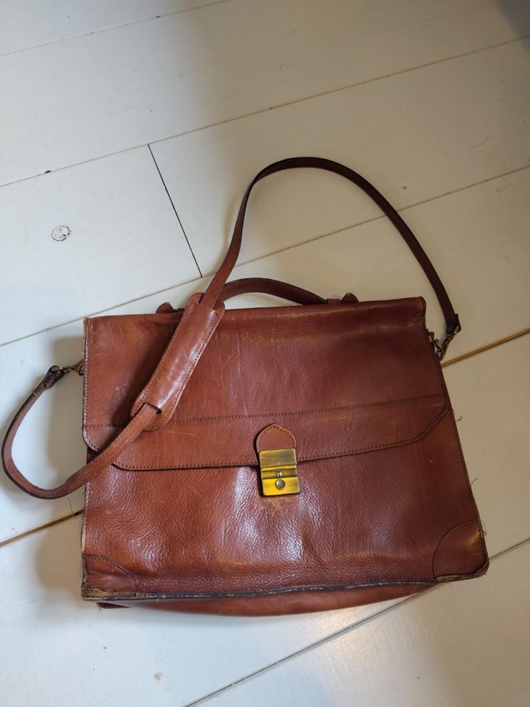 Vintage Leren Aktetas Dames - Perfecte Staat, Ophalen of Verzenden, Zo goed als nieuw, Bruin, Schoudertasje