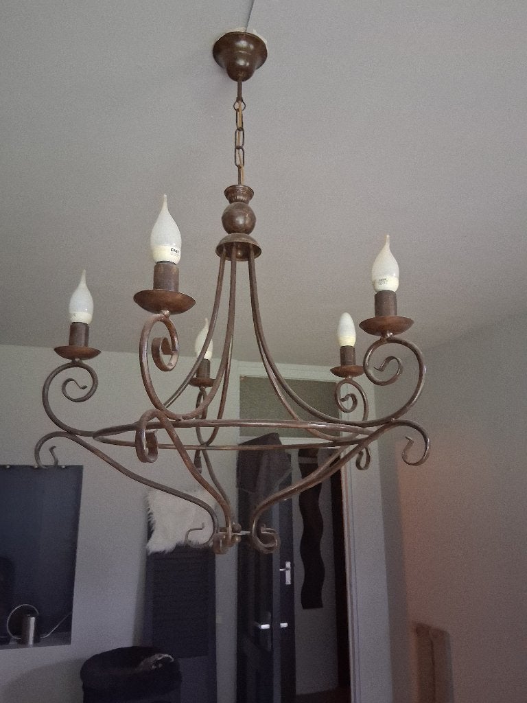 Kroonluchter 5 arms Bruin, Huis en Inrichting, Ophalen, Gebruikt, Metaal