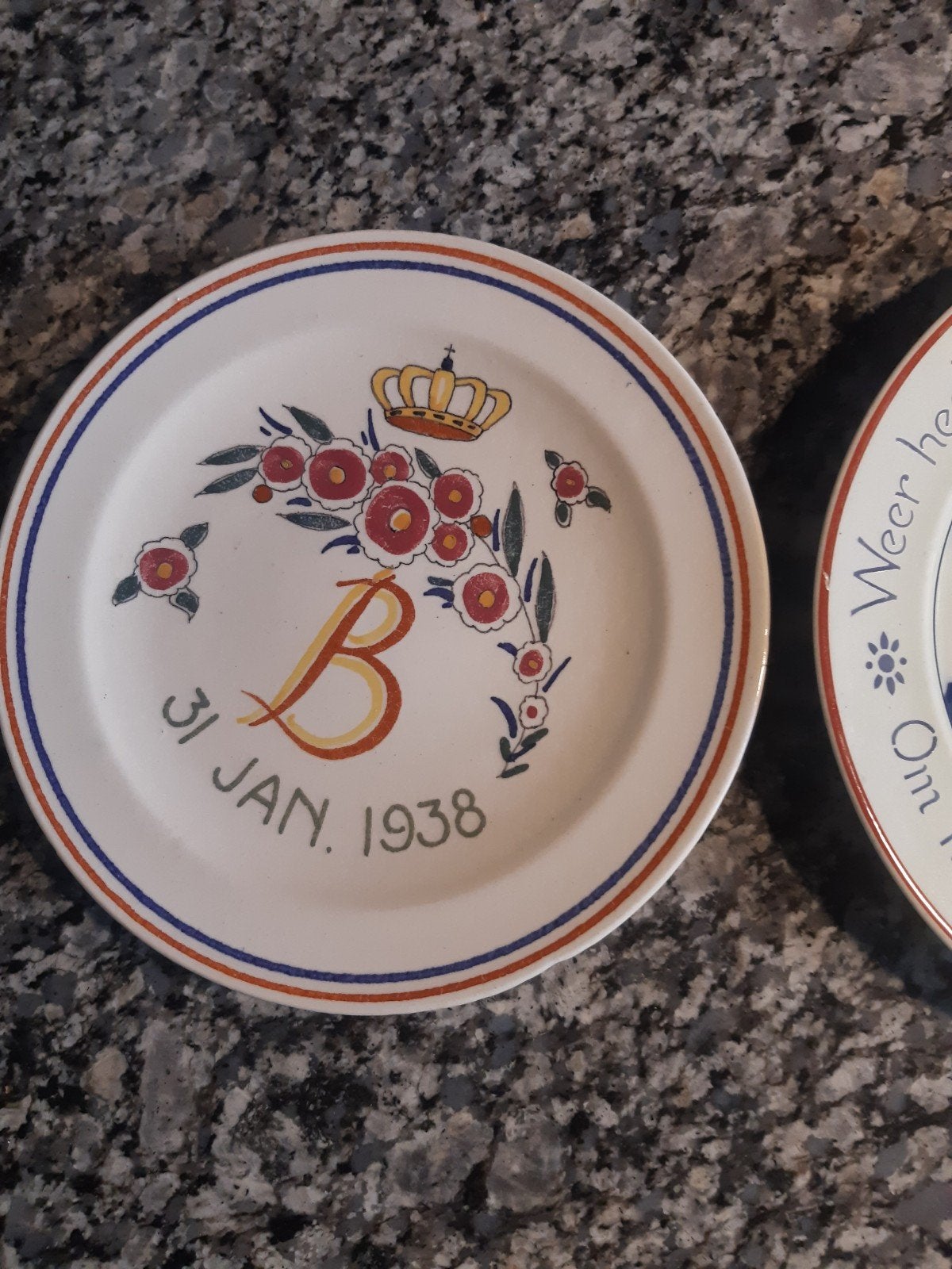 Twee brocante wandborden t.g.v.geboorte Prinses Beatrix 1938, Ophalen of Verzenden