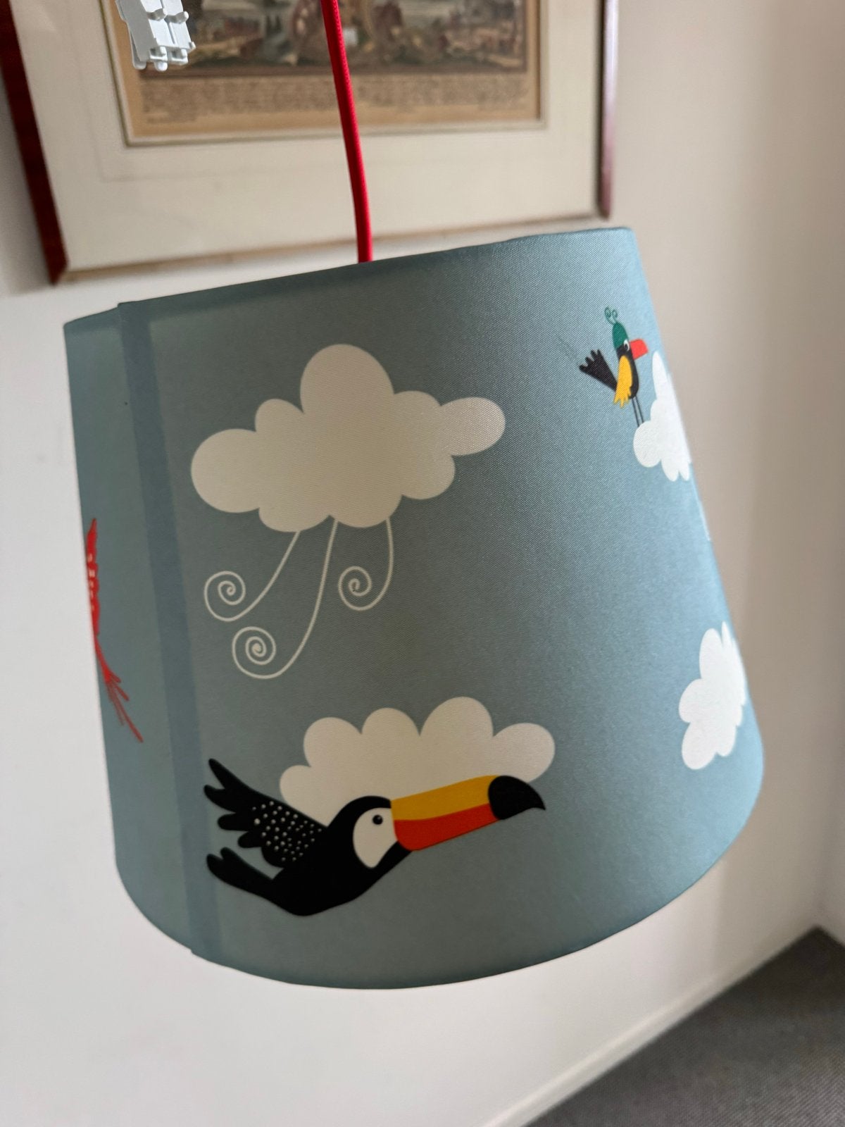 Leuke IKEA lamp voor kinderkamer met vogelprint, Huis en Inrichting, Ophalen, Gebruikt, Textiel, E27 (groot)
