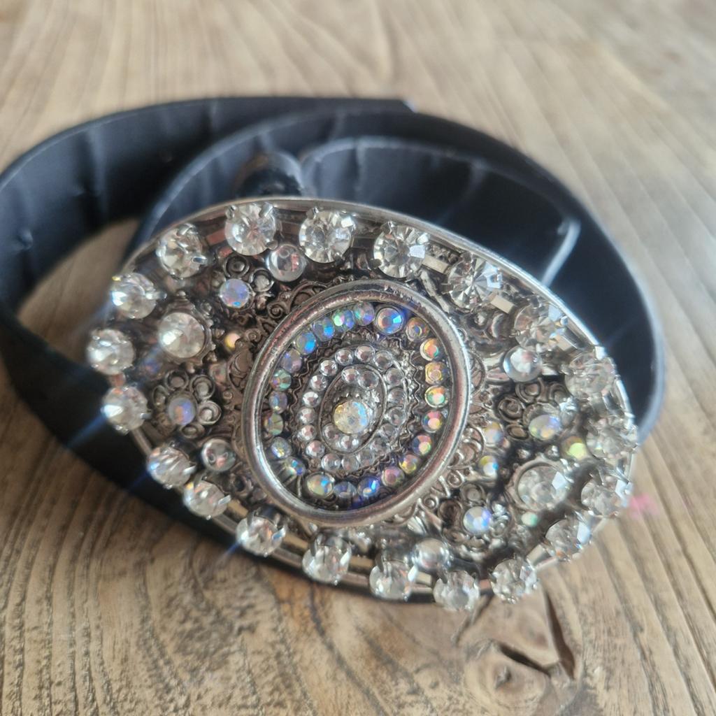 Zwarte riem met strass gesp, Ophalen of Verzenden, Gedragen, Zwart, Tailleriem