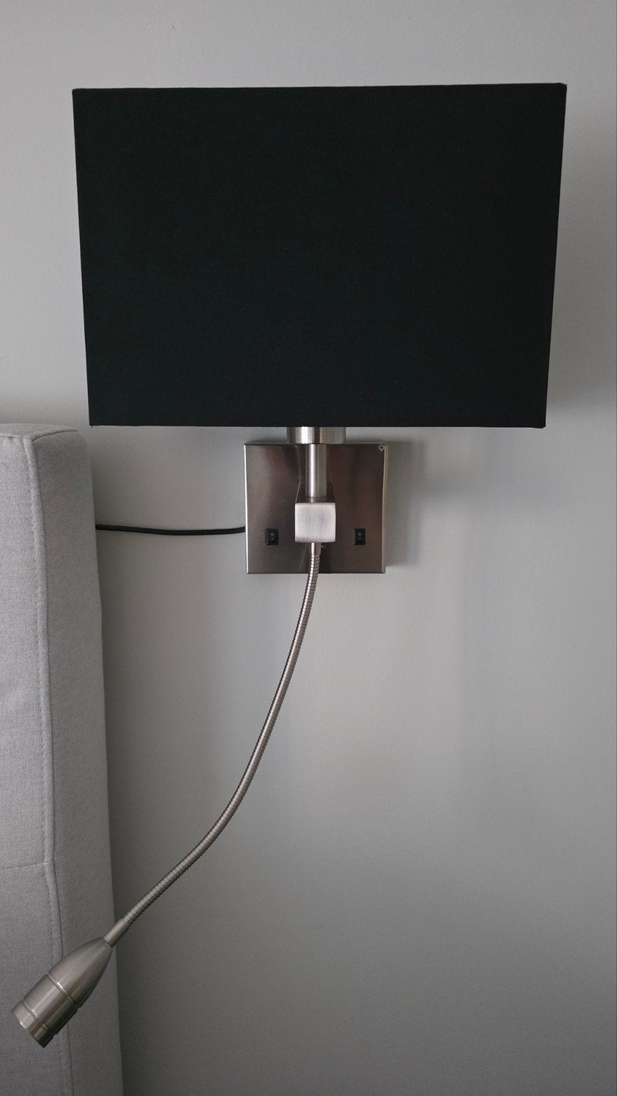 RVS wandlamp met zwarte stoffen kap met led leeslampje, Ophalen of Verzenden, Nieuw