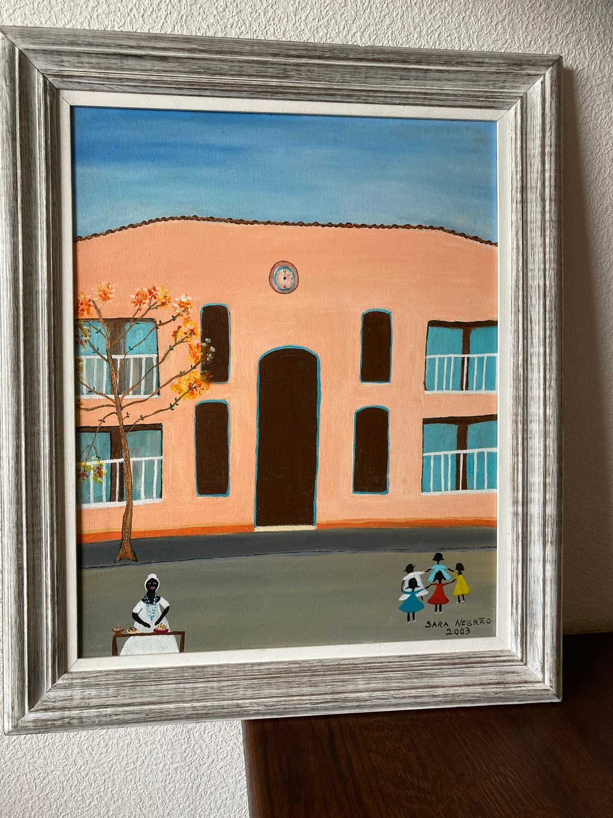 Naïeve Kunst uit Salvador Bahia, Acryl op Canvas, Ophalen of Verzenden, Stadsgezicht, Textiel, Gesigneerd