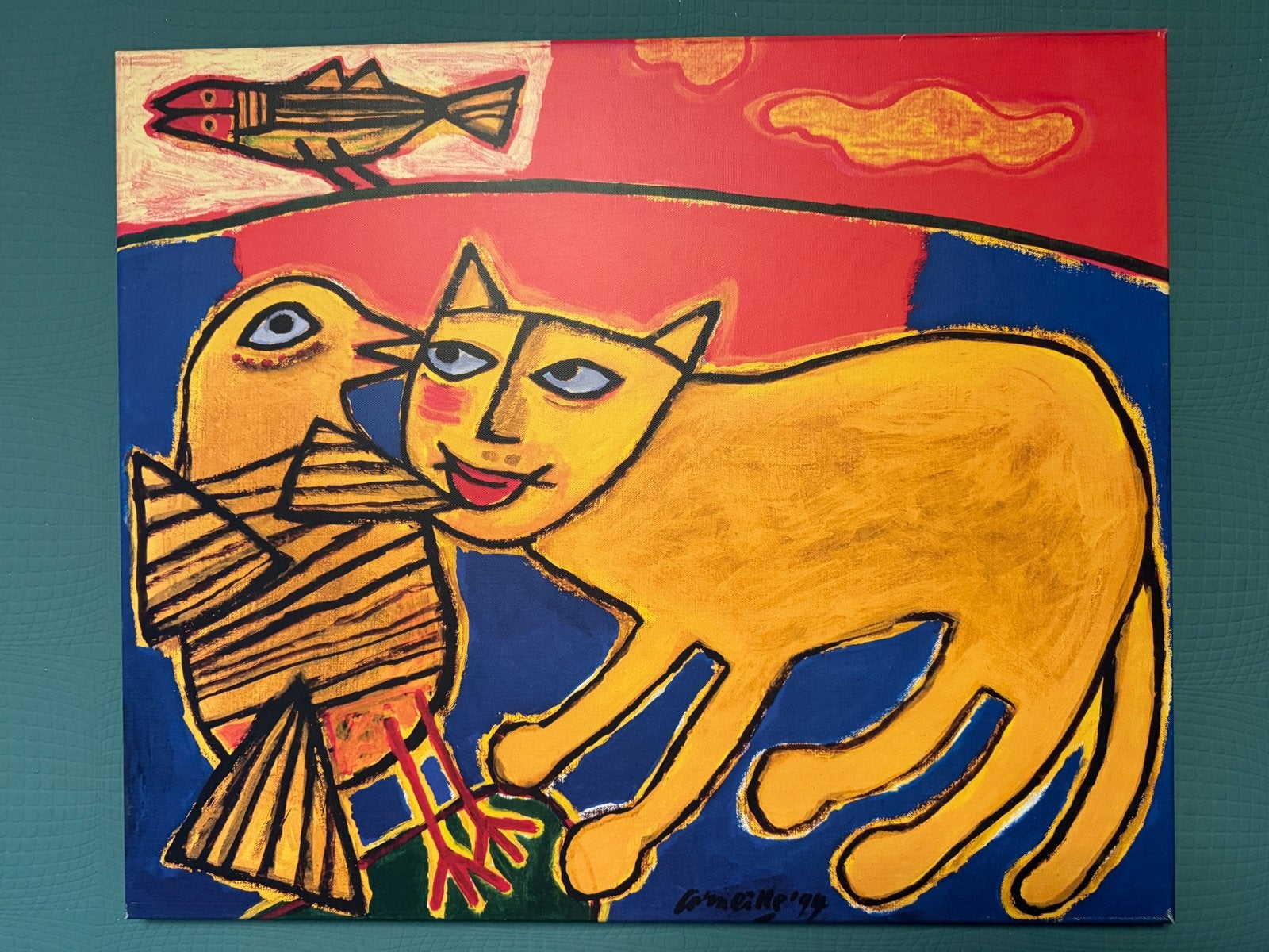 Corneille “Le Chat Orange” – kleurrijk kunstwerk 50x60 cm, Ophalen of Verzenden, Dieren, Print, Echtheidscertificaat