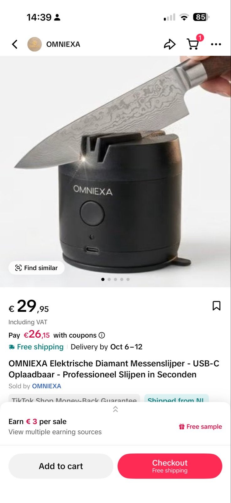 OMNIEXA Elektrische Diamant Messenslijper USB-C Oplaadbaar, Ophalen, Overige typen, Kunststof, Nieuw