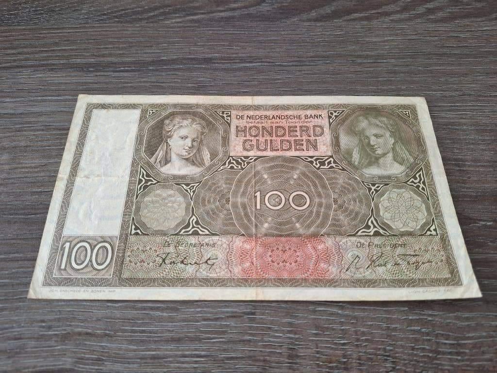 Biljet 100 gulden Luitspelende Vrouw, 1942, Ophalen of Verzenden, 100 gulden