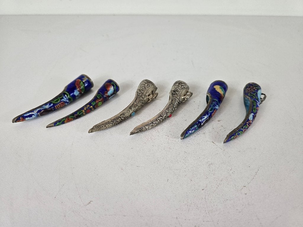 Vingernagelbeschermers, zilver cloisonné, China, late Qing, Antiek en Kunst, Ophalen of Verzenden