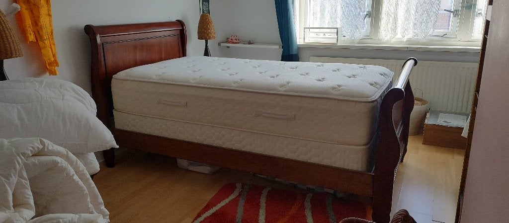 houten bed, Ophalen, Eenpersoons, Bruin, 210 cm