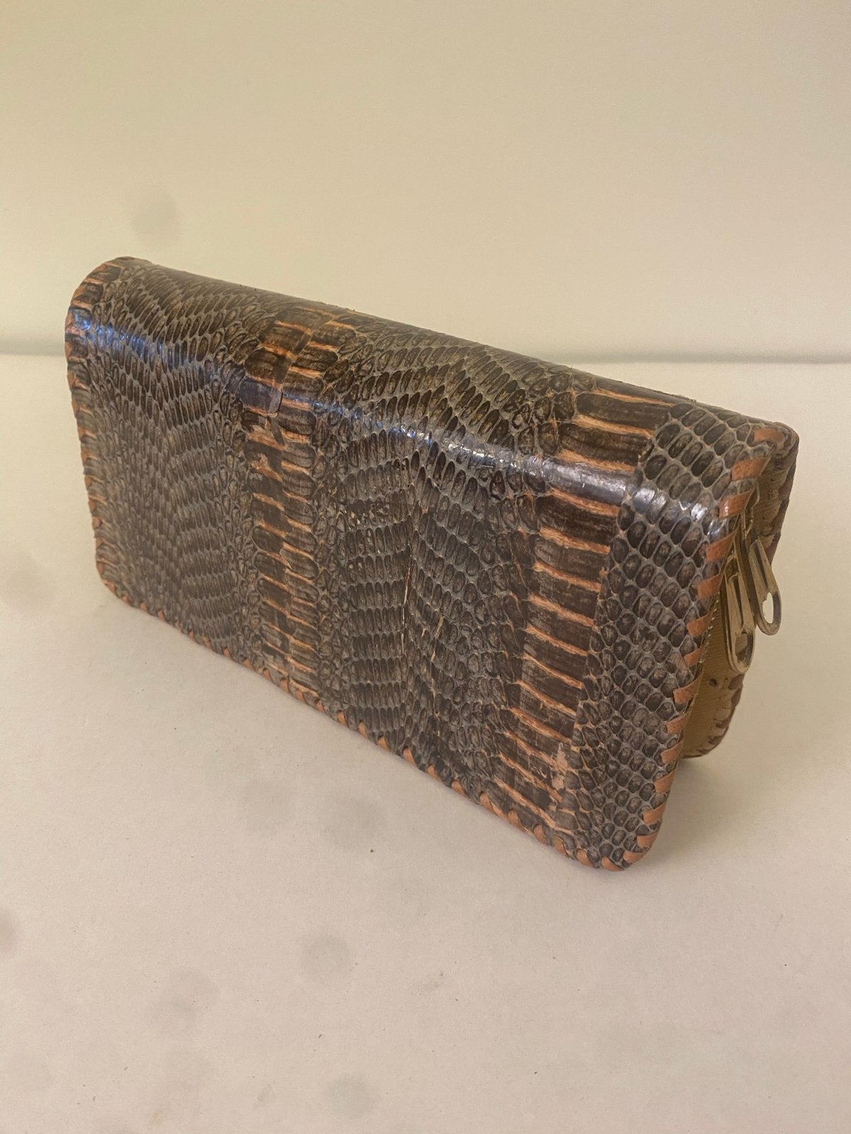 Vintage Slangenleren Portemonnee / Clutch, Overige merken, Gebruikt, Bruin, Ophalen of Verzenden