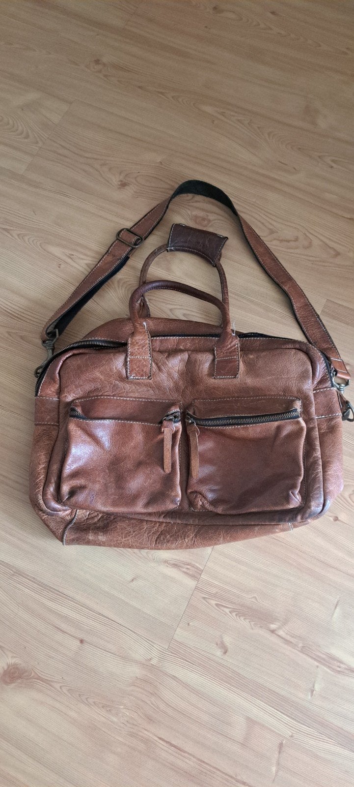 Lederen vintage Cowboys bag/ weekendtas/ Cognac kleur, Gebruikt, 20 tot 30 cm, Bruin, Minder dan 40 cm