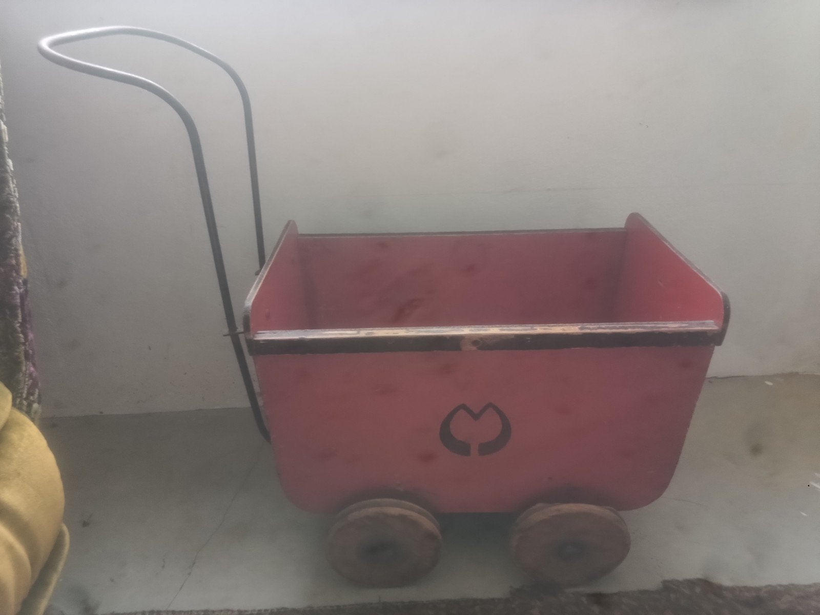 Vintage houten bolderkar / poppenwagen rood, Ophalen, Gebruikt, Jongen of Meisje