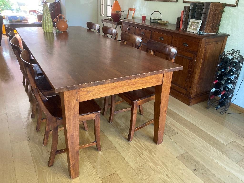 Grote eetkamertafel van teakhout voor 8-10 personen, Huis en Inrichting, Tafels | Eettafels, Ophalen, Gebruikt, Teakhout, 200 cm of meer