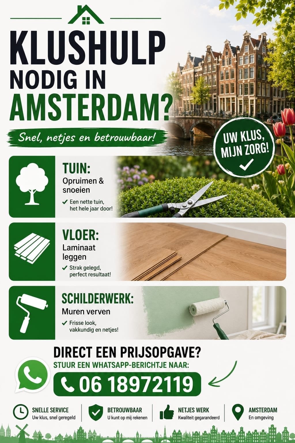 Klusjesman/Handyman, Ophalen of Verzenden, 20 m² of meer
