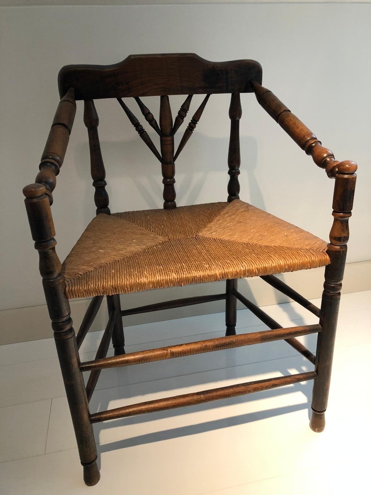 Antieke houten stoel met rieten zitting, Antiek en Kunst, Ophalen