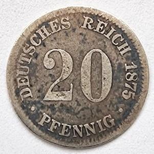 Duitsland 20 pfennig 1875 D, Ophalen of Verzenden, Duitsland, Losse munt, Zilver