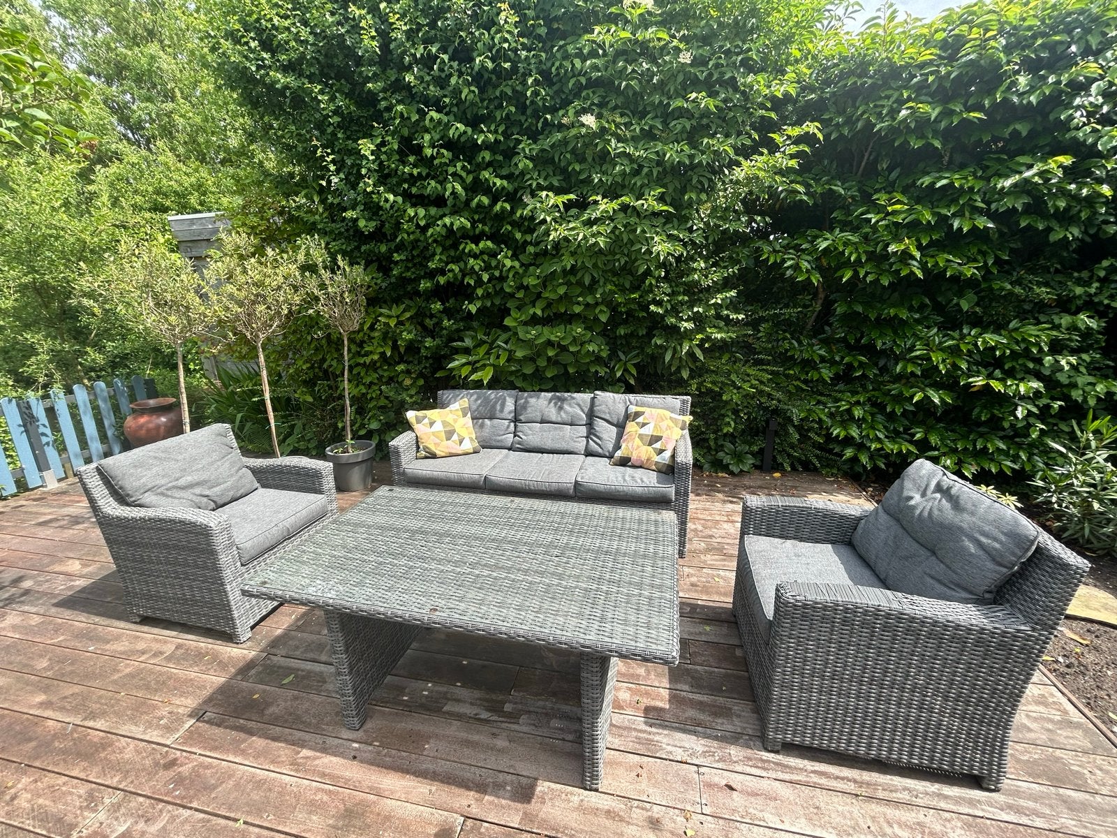 Grijze Wicker loungeset, Tuin en Terras, Tuinsets en Loungesets, Ophalen, 5 zitplaatsen, Gebruikt, Loungeset