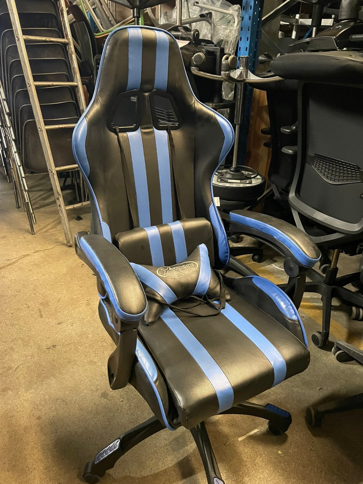 VidaXL Gamestoel kunstleer zwart en blauw, Ophalen, Gebruikt, Zwart, Gaming bureaustoel