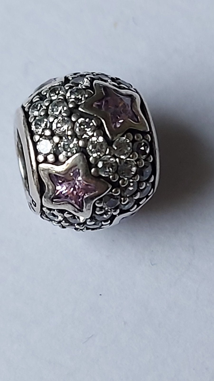 Originele Pandora glitter bedel met roze sterren, Pandora, Ophalen of Verzenden, Zo goed als nieuw, Zilver