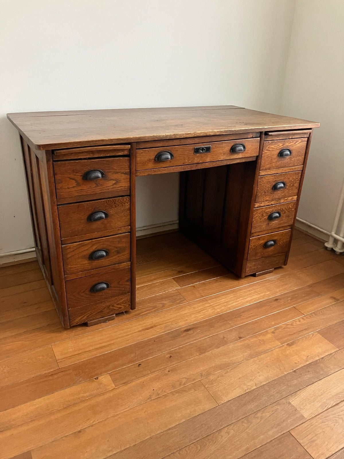 Vintage Eiken Bureau Jaren '50 met Grote Lades, Ophalen