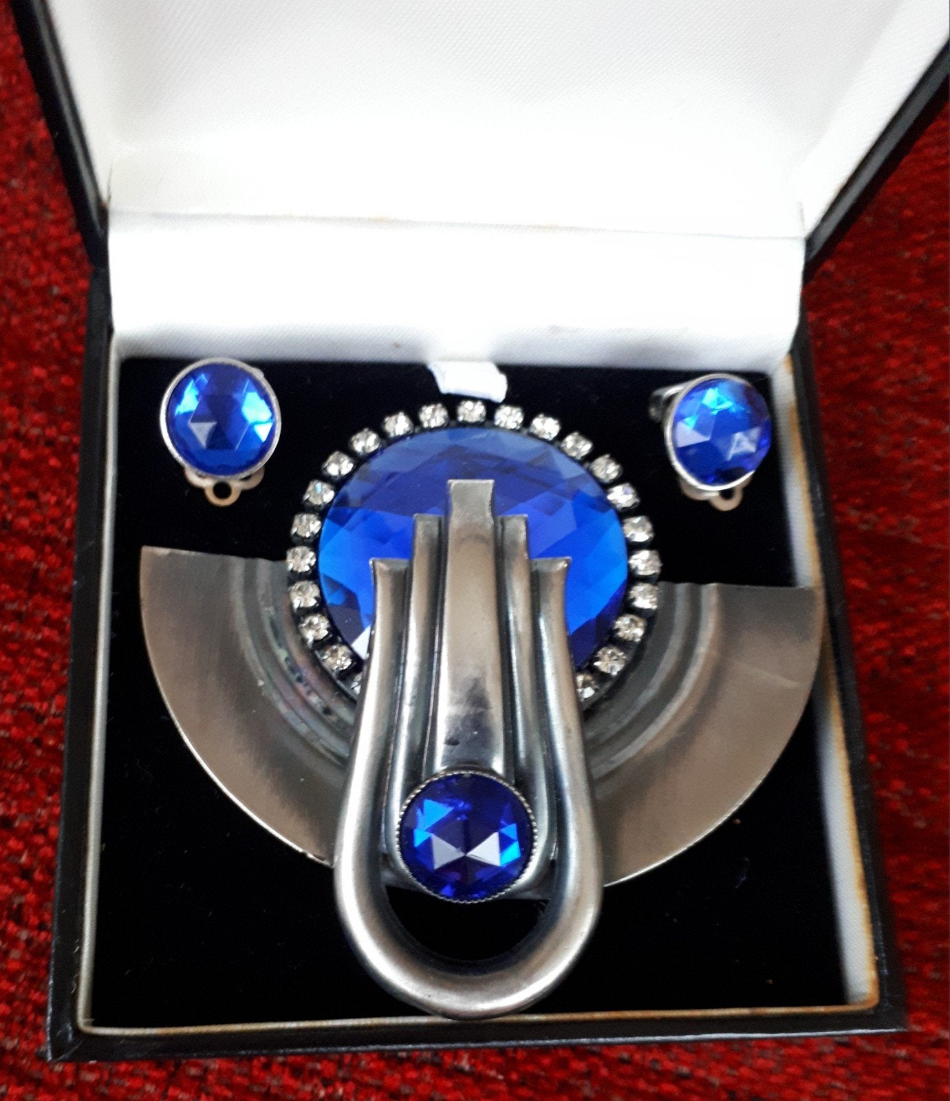 Ermani Bulatti demi-parure met blauwe paste en kristallen, Sieraden, Tassen en Uiterlijk, Ophalen of Verzenden, Overige materialen