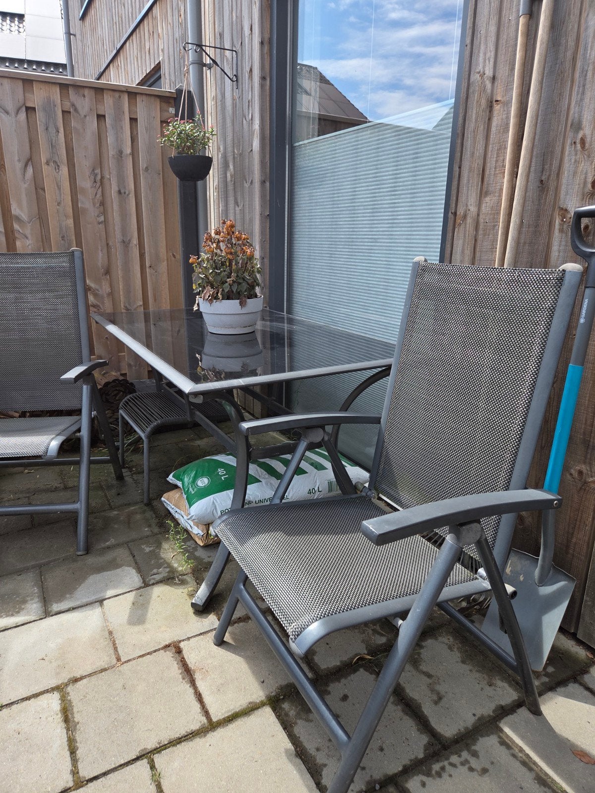 Tuinset: Tafel met 3 Stoelen, Tuin en Terras, Ophalen, Gebruikt, Metaal, Verstelbaar