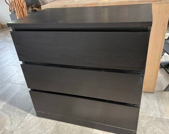 IKEA Malm ladekast 80 cm, zwartbruin, Huis en Inrichting, 3 of 4 laden, Ophalen, Gebruikt, 50 tot 100 cm