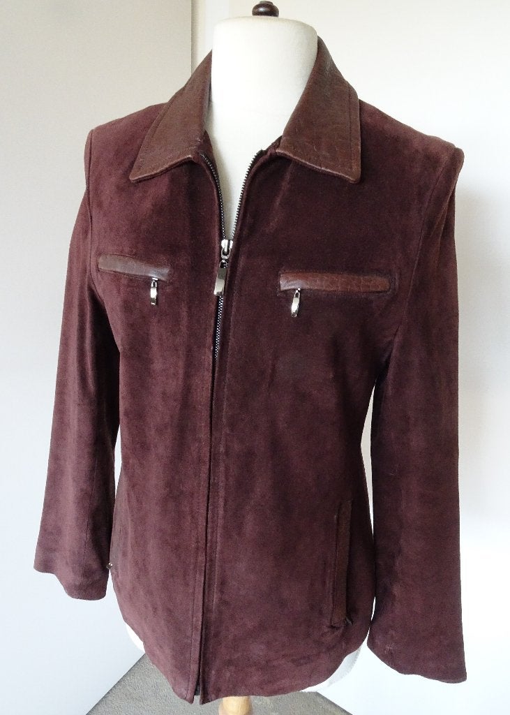 RETRO SUEDE JAS VAN LEATHER SOUND MAAT 38, Maat 38/40 (M), Bruin, Ophalen of Verzenden, Zo goed als nieuw
