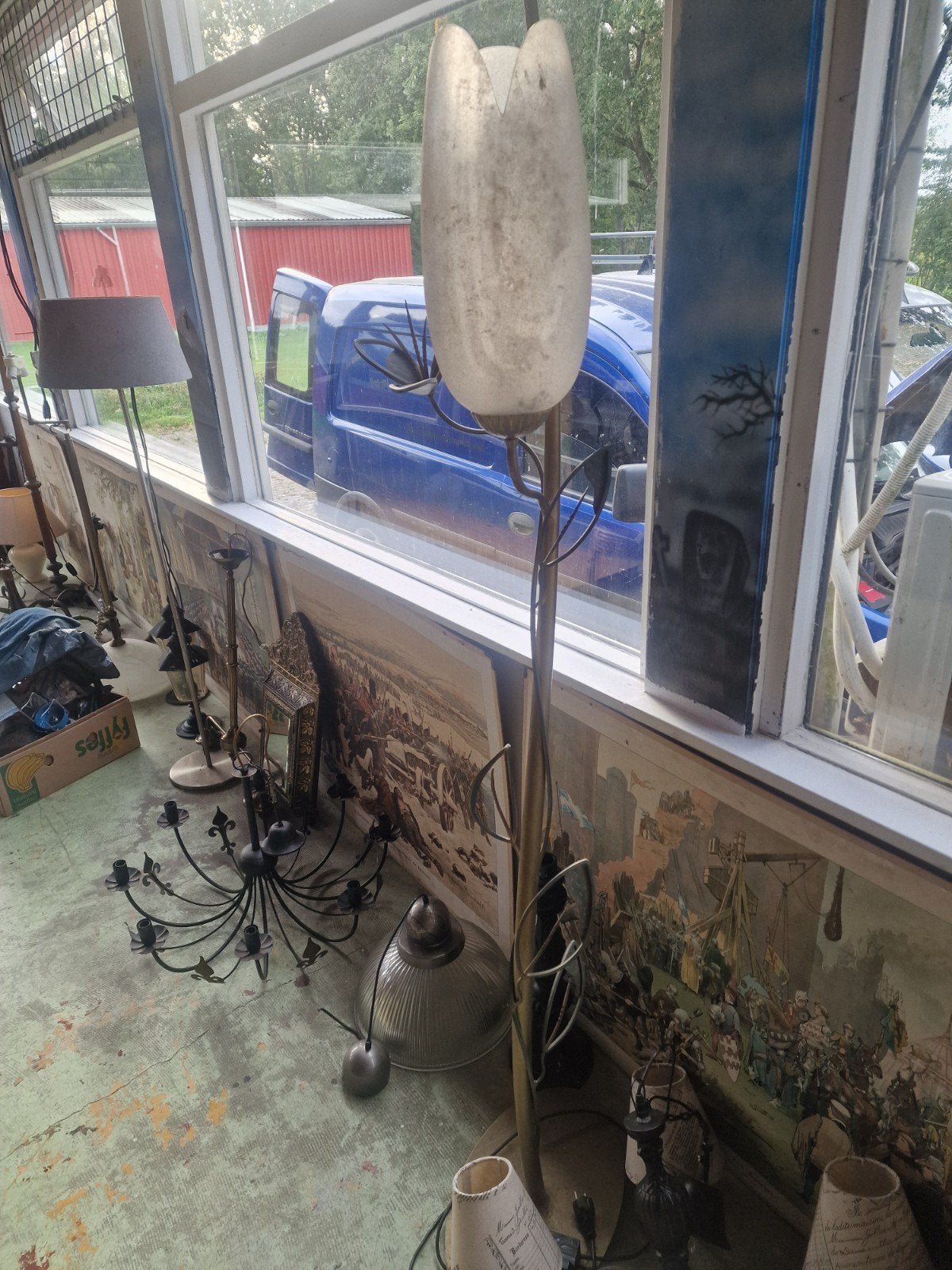 Vloerlamp: Jugendstil, 1 groot tulp glas, Antiek en Kunst, Ophalen of Verzenden