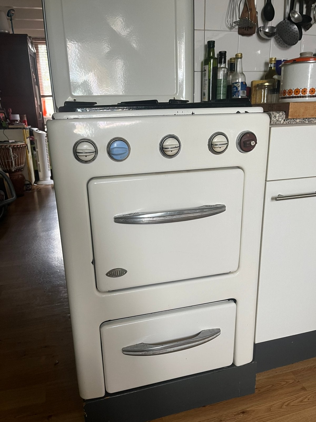 Vintage emaille fornuisje Hallers, Ophalen, Gebruikt, Minder dan 85 cm, 4 kookzones