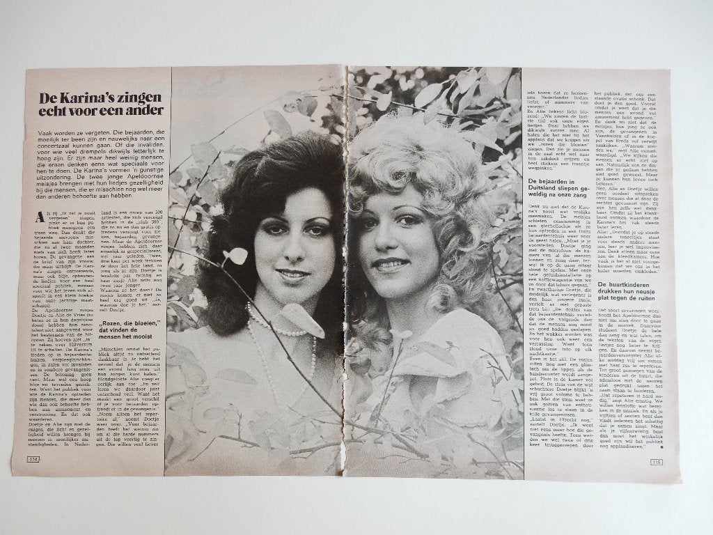 De Karina's/Maywood artikel uit tijdschrift 1973., Ophalen of Verzenden, 1960 tot 1980, Nederland, Knipsel(s)
