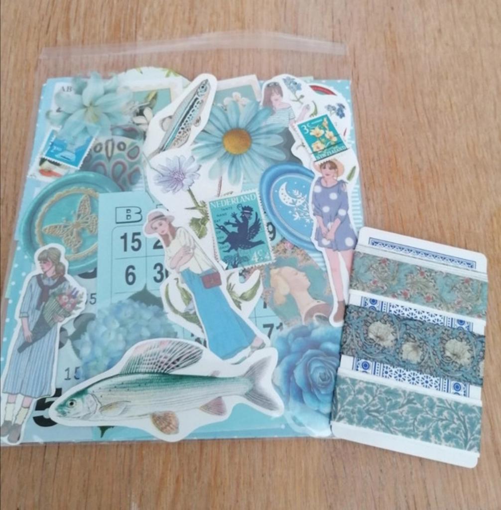Lichtblauwe ephemera set snailmail journal scrapbook, Hobby en Vrije tijd, Verzenden, Nieuw