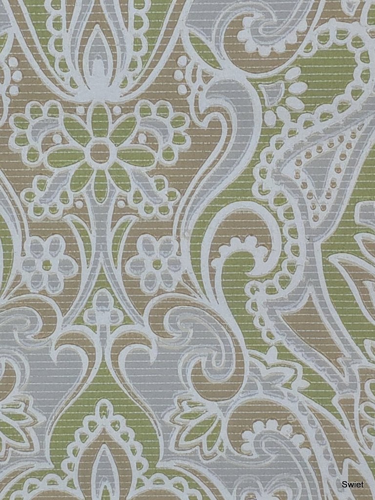 4940 barok groen wit beige vintage ornament zacht retro 70s, Ophalen of Verzenden, Groen