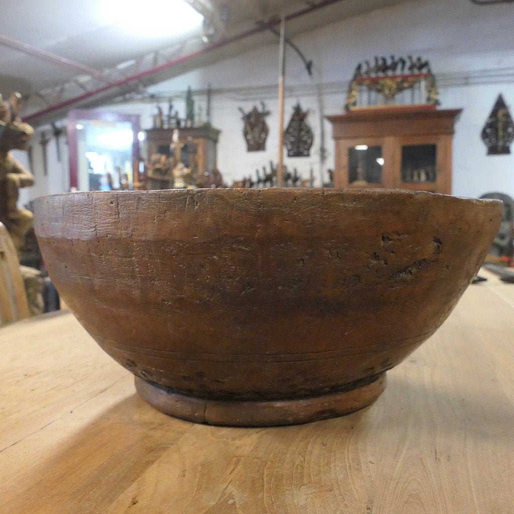 Houten schaal SA1 bak drum Indonesie kom fruitschaal trommel, Antiek en Kunst, Ophalen of Verzenden