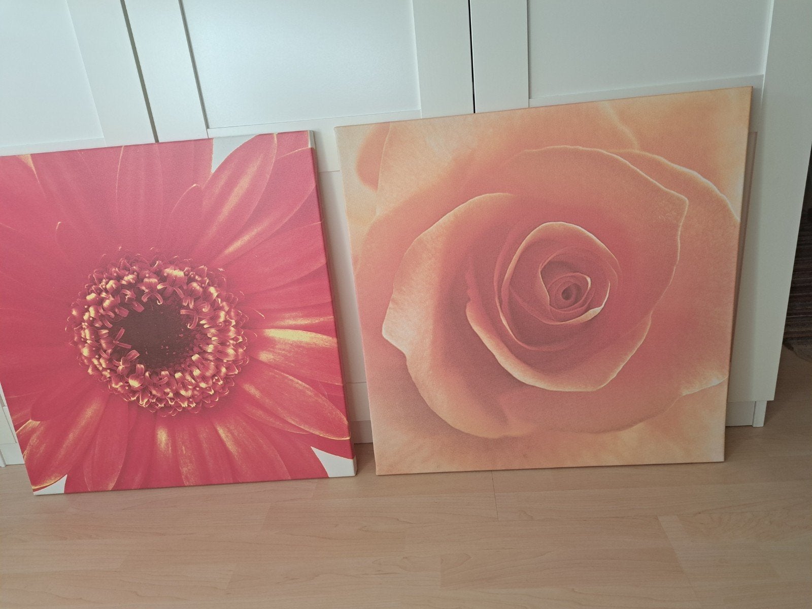 2 canvas Rode en Oranje Bloem, Ophalen of Verzenden
