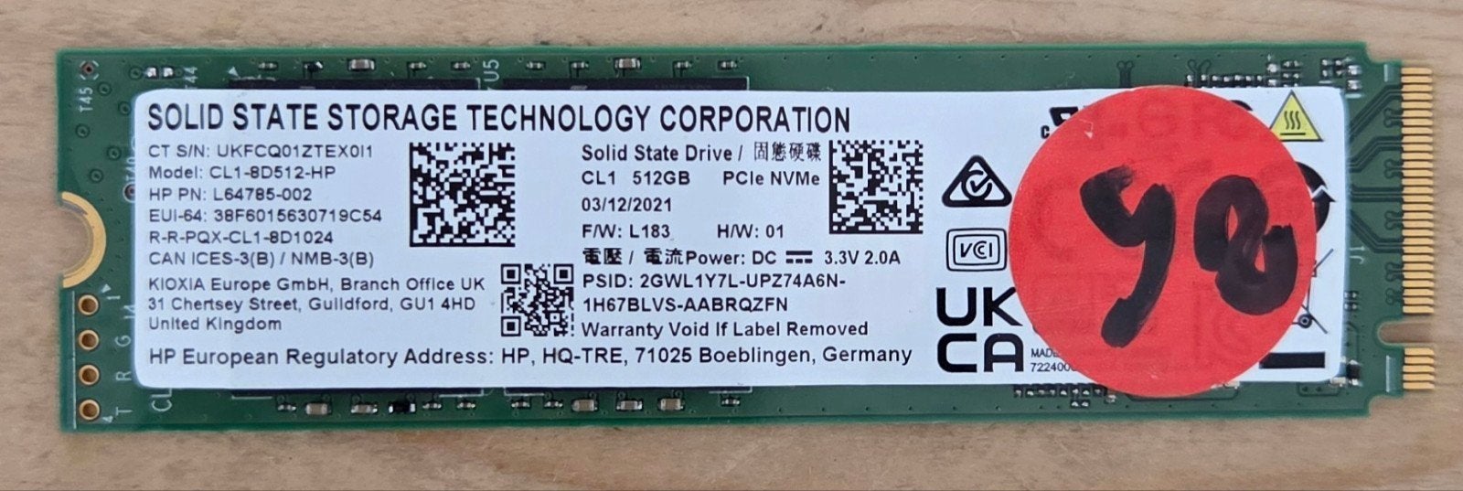 HP CL1 512GB PCIe NVMe SSD - Zo goed als nieuw, 512nvme, Intern, Gebruikt, Hp