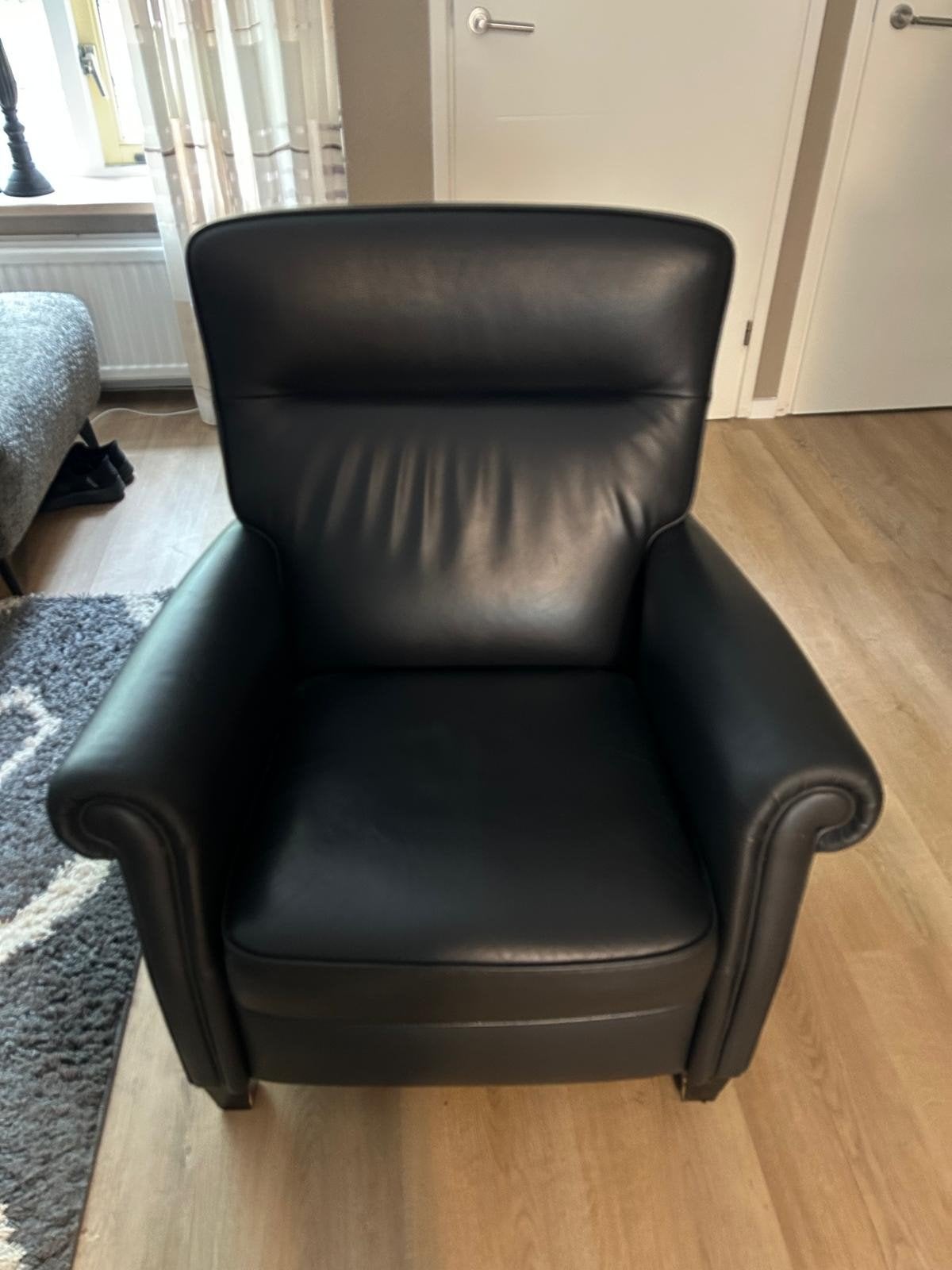 Donkerblauwe Leren Stoel in Prima Staat, Huis en Inrichting, Fauteuils, Ophalen, Gebruikt, 75 tot 100 cm, Leer