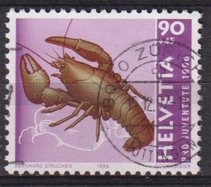 Zwitserland 1996 Pro Juventute Rivierkreeft, Verzenden, Gestempeld, Dier of Natuur