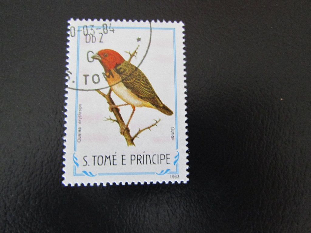 Postzegel Vogel: Roodkop Wever uit Sao-Tomé, Ophalen of Verzenden, Gestempeld, Dier of Natuur