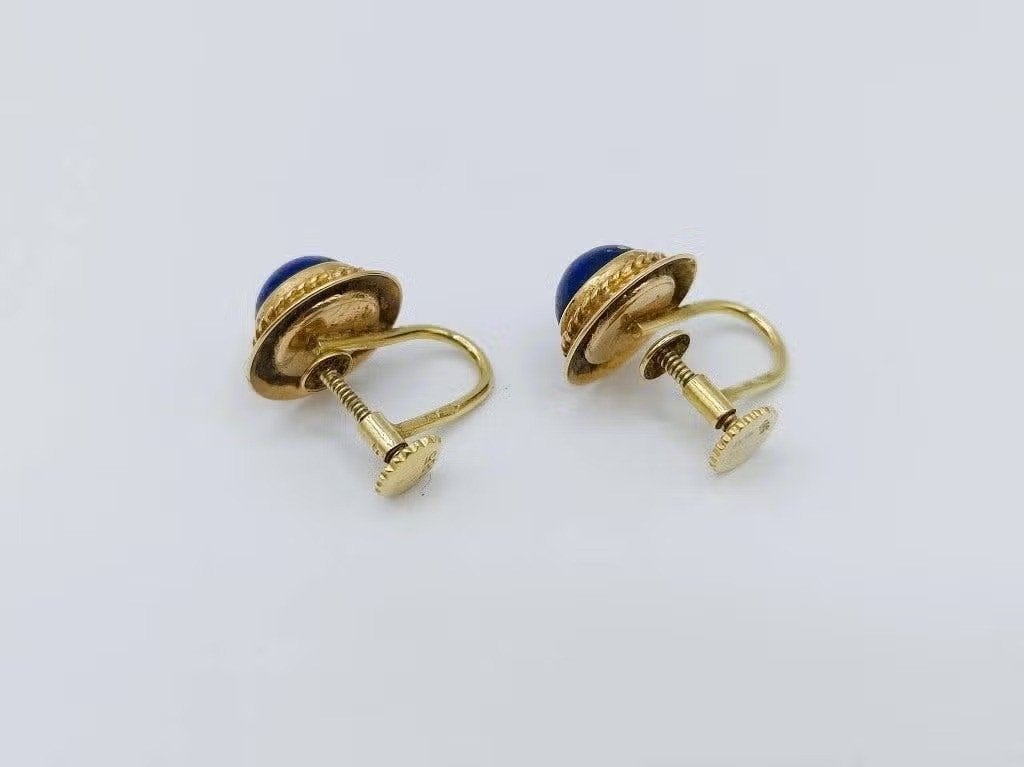 Gouden schroefoorbellen met lapis lazuli, 3,3 gram., Info@zilverwebsite.nl, Verzenden, Zo goed als nieuw, Zilverwebsite.nl