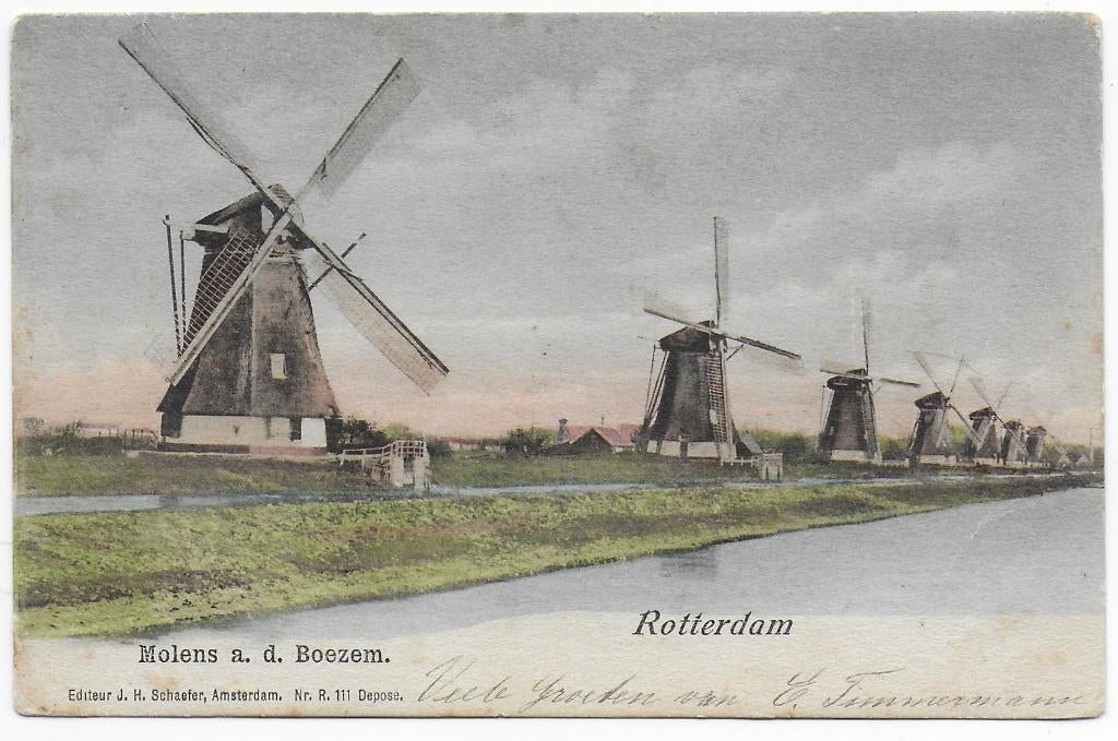 Rotterdam Molens aan de Boezem Ansichtkaart B7665 uit1903, Ophalen of Verzenden, 1920 tot 1940, Gelopen, Noord-Holland