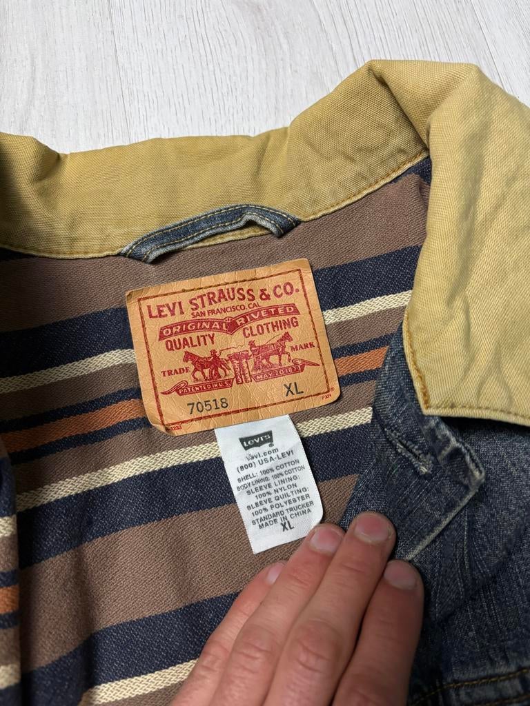 Vintage Levi's spijkerjas met gestreepte voering XL, Ophalen of Verzenden, Zo goed als nieuw, Maat 56/58 (XL), Blauw