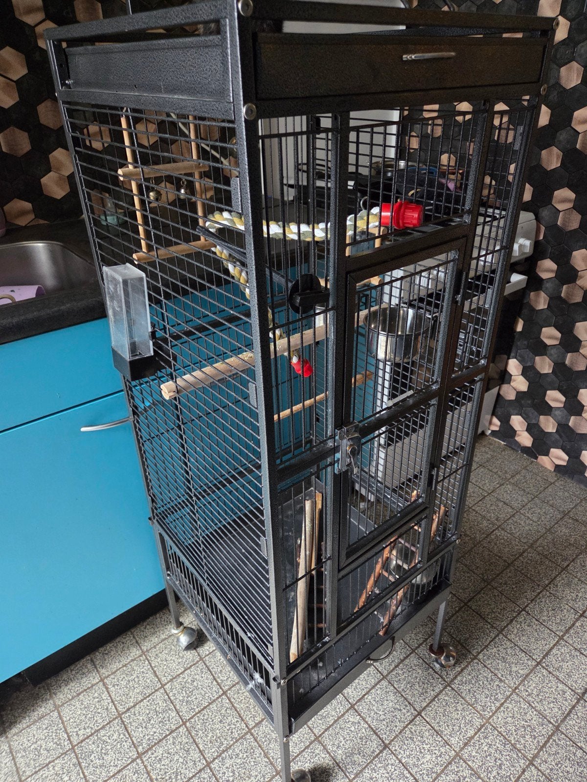 papegaai kooi met boven oploop, Ophalen, Zo goed als nieuw, Aluminium, Vogelkooi