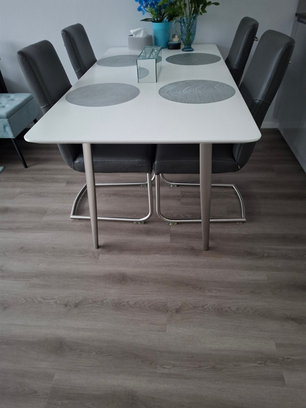 Witte eettafel met bijpassende salontafel ronde hoeken, Huis en Inrichting, Tafels | Eettafels, Ophalen, Gebruikt, 50 tot 100 cm
