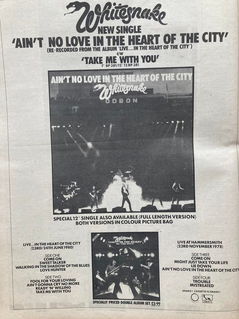 Krant A3 advertentie Whitesnake Ain’t No Love tour, Ophalen of Verzenden, Gebruikt, A1 t/m A3, Overige onderwerpen