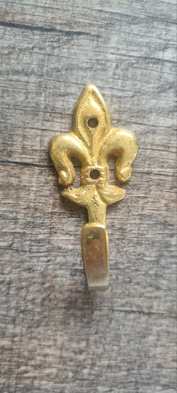 Set van 5 vintage messing (kapstok)haakjes - Fleur de Lis, Gebruikt, Wandhaken, Ophalen of Verzenden, Minder dan 100 cm